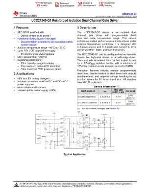 UCC21540A-Q1 数据手册首页