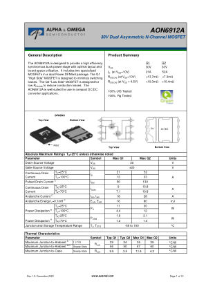 AON6912A 数据手册首页