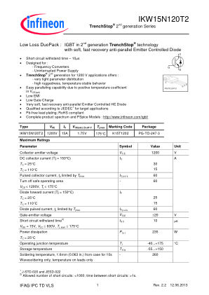 IKW15N120T2 数据手册首页