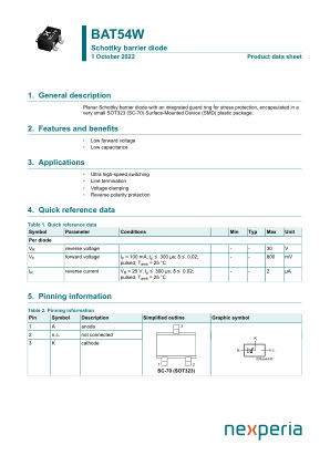BAT54W datasheet cover page