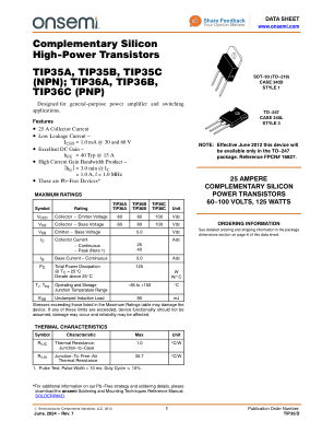 TIP35A datasheet cover page