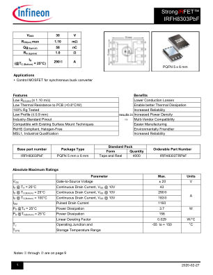 IRFH8303 数据手册首页