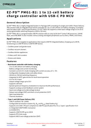 EZ-PD-PMG1-B2-BATTERY-CHARGE datasheet cover page