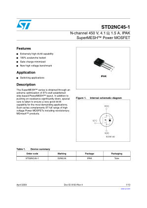 STD2NC45-1 datasheet cover page