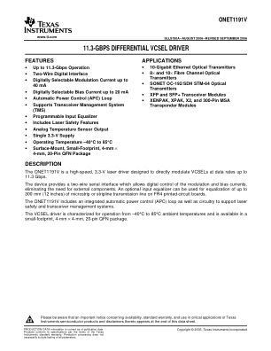ONET1191V datasheet cover page