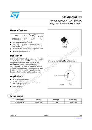STGB6NC60H datasheet cover page