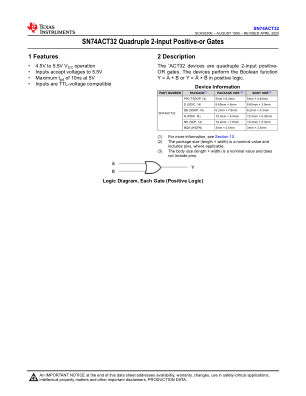 SN74ACT32 datasheet cover page