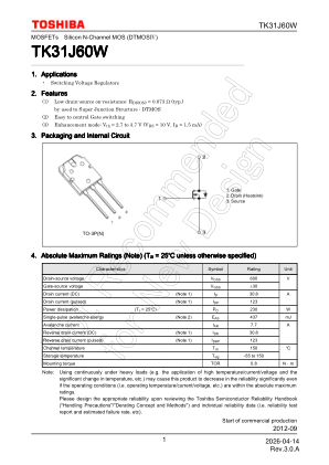 TK31J60W datasheet cover page