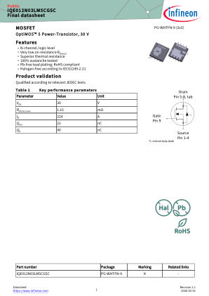IQE012N03LM5CGSC 数据手册首页
