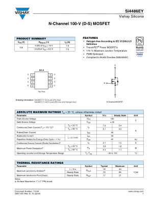 SI4486EY 数据手册首页