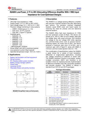 INA600 datasheet cover page