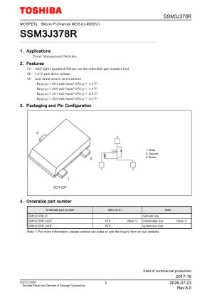SSM3J378R datasheet cover page