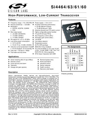 SI4463-B1B-FMR 数据手册首页