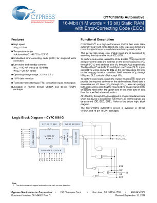 CY7C1061G datasheet cover page