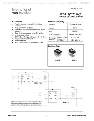 IRS2117PBF datasheet cover page