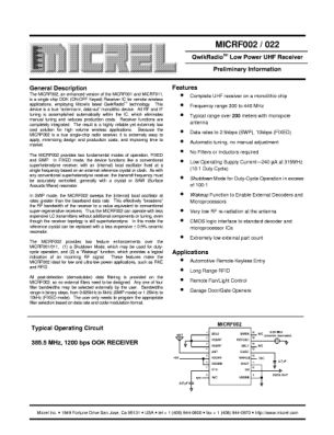 MICRF002BN 数据手册首页