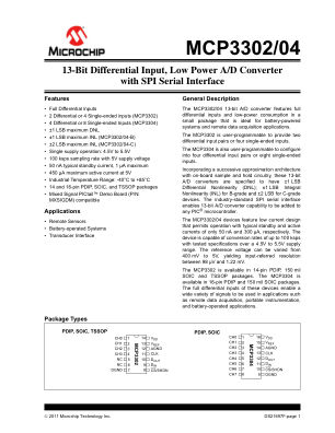 MCP3302-BI 数据手册首页
