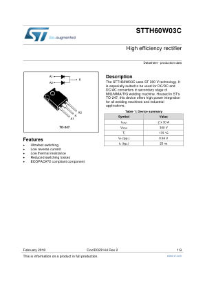 STTH60W03C 数据手册首页