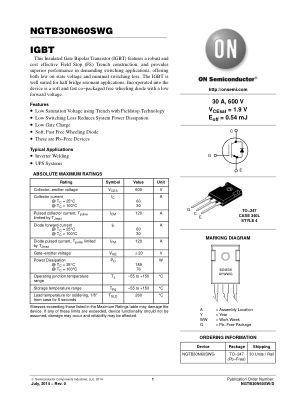 NGTB30N60SW datasheet cover page