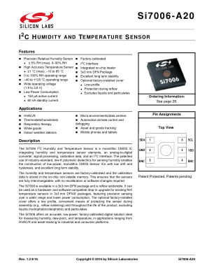 SI7006-A20-IM1R datasheet cover page
