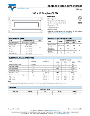 OLED100H016CWPP5N00000 datasheet cover page