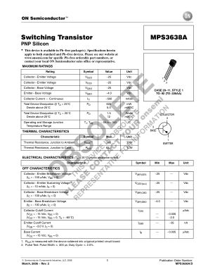 MPS3638A datasheet cover page