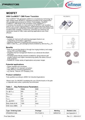 IPW60R037CM8 datasheet cover page