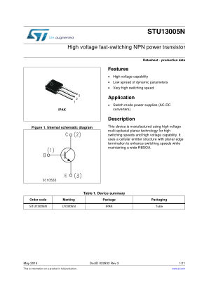 STU13005N datasheet cover page