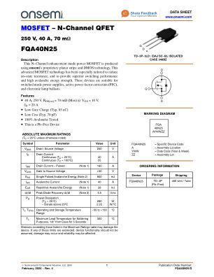 FQA40N25 datasheet cover page