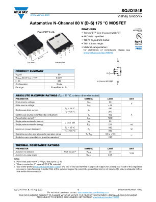 SQJQ184E datasheet cover page