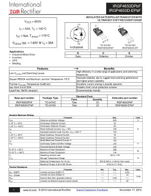 IRGP4650D datasheet cover page