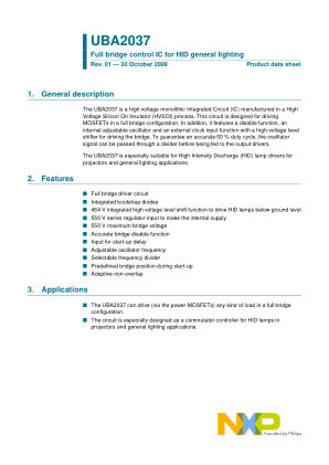 UBA2037 datasheet cover page