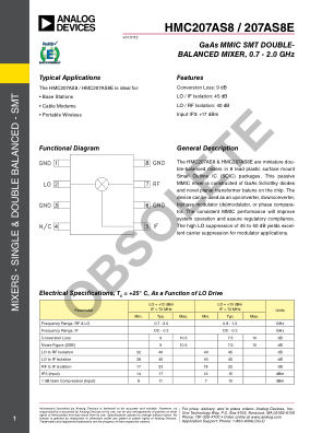 HMC207A datasheet cover page