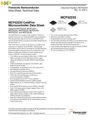 MCF52235 数据手册首页