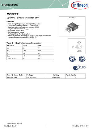 IPB019N08N5 datasheet cover page