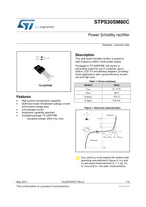 STPS30SM80C datasheet cover page