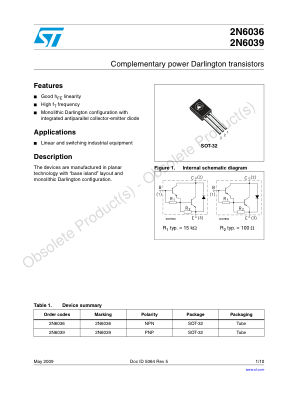 2N6036 datasheet cover page