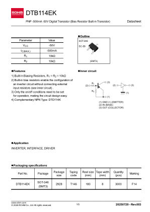 DTB114EK datasheet cover page