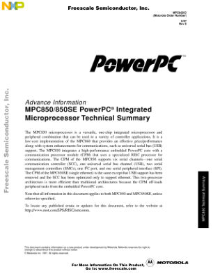 MPC850 datasheet cover page