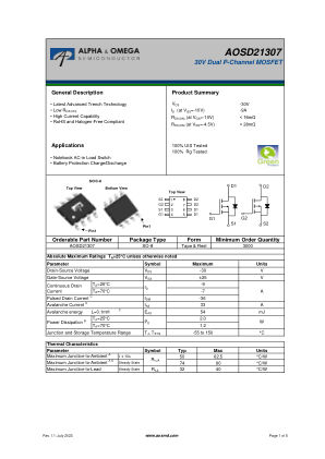 AOSD21307 datasheet cover page