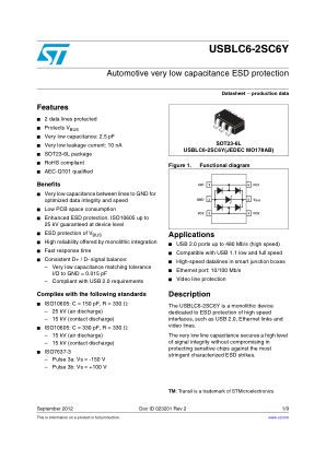 USBLC6-2SC6Y 数据手册首页