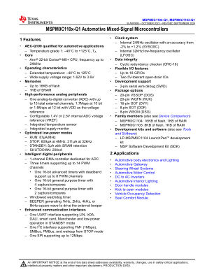 MSPM0C1104-Q1 datasheet cover page