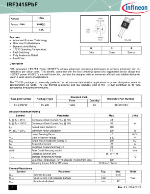 IRF3415 datasheet cover page
