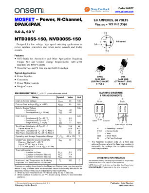 NTD3055-150 datasheet cover page