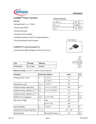 IPI60R099CP datasheet cover page