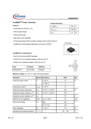 IPB50R250CP datasheet cover page