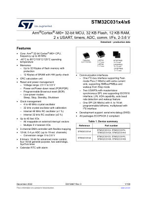 STM32C031x4-x6 数据手册首页