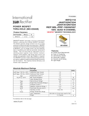 IRFG110 datasheet cover page