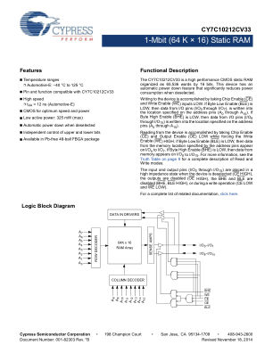 CY7C10212CV33 datasheet cover page