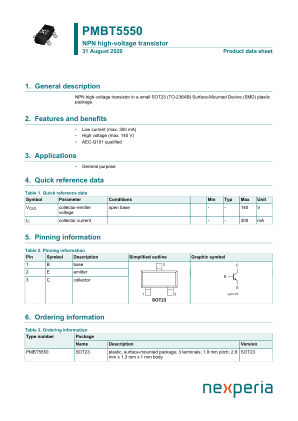 PMBT5550 datasheet cover page